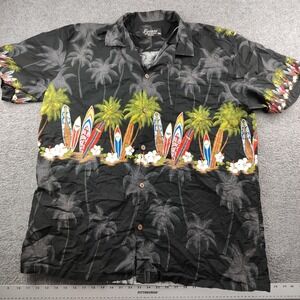 Favant Cotton Button-Up Men 3XL Hawaiian Surfboards Palm Trees Black Shirt